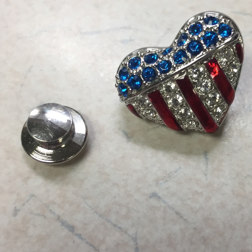 Heart flag pin red white and blue